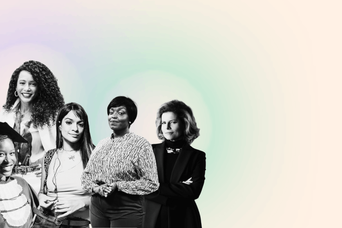 Montagem com diferentes personagens femininas do remake de Vale Tudo, representando estereótipos e transformações na forma como as mulheres são retratadas na mídia. Arte criada por Dani Barg.